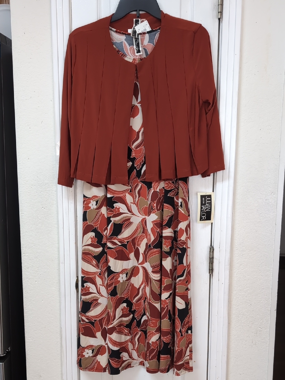 Julian Taylor New York Rust Floral Maxi Dress with Coordinating Jacket